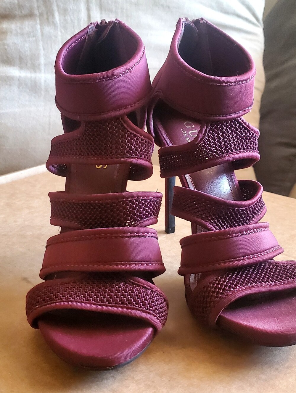 Guess Women's Strappy Maroon High Heel Sandals Size 8.5 - Picture 2 of 8